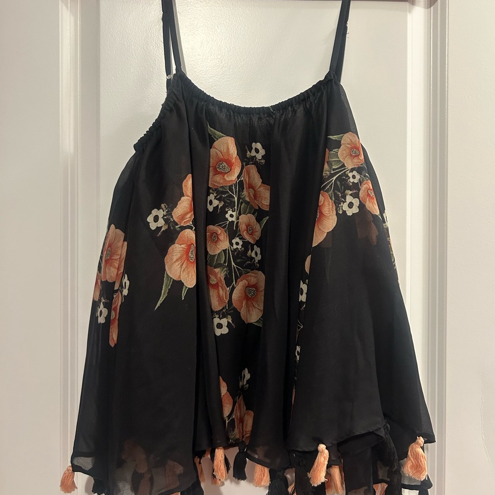 Elegant Floral Black and Orange Tank Top